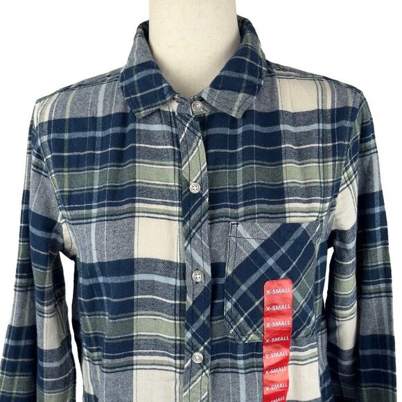 GAP RELAXED FIT AMELIA PLAID‎ BUTTON UP FLANNEL IN SEA SPRAY NWT WOMEN'S SIZE XS - Picture 2 of 14